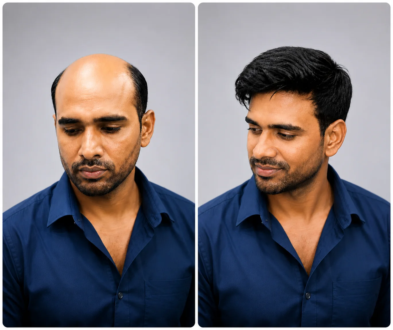 Before and after professional hair transformation