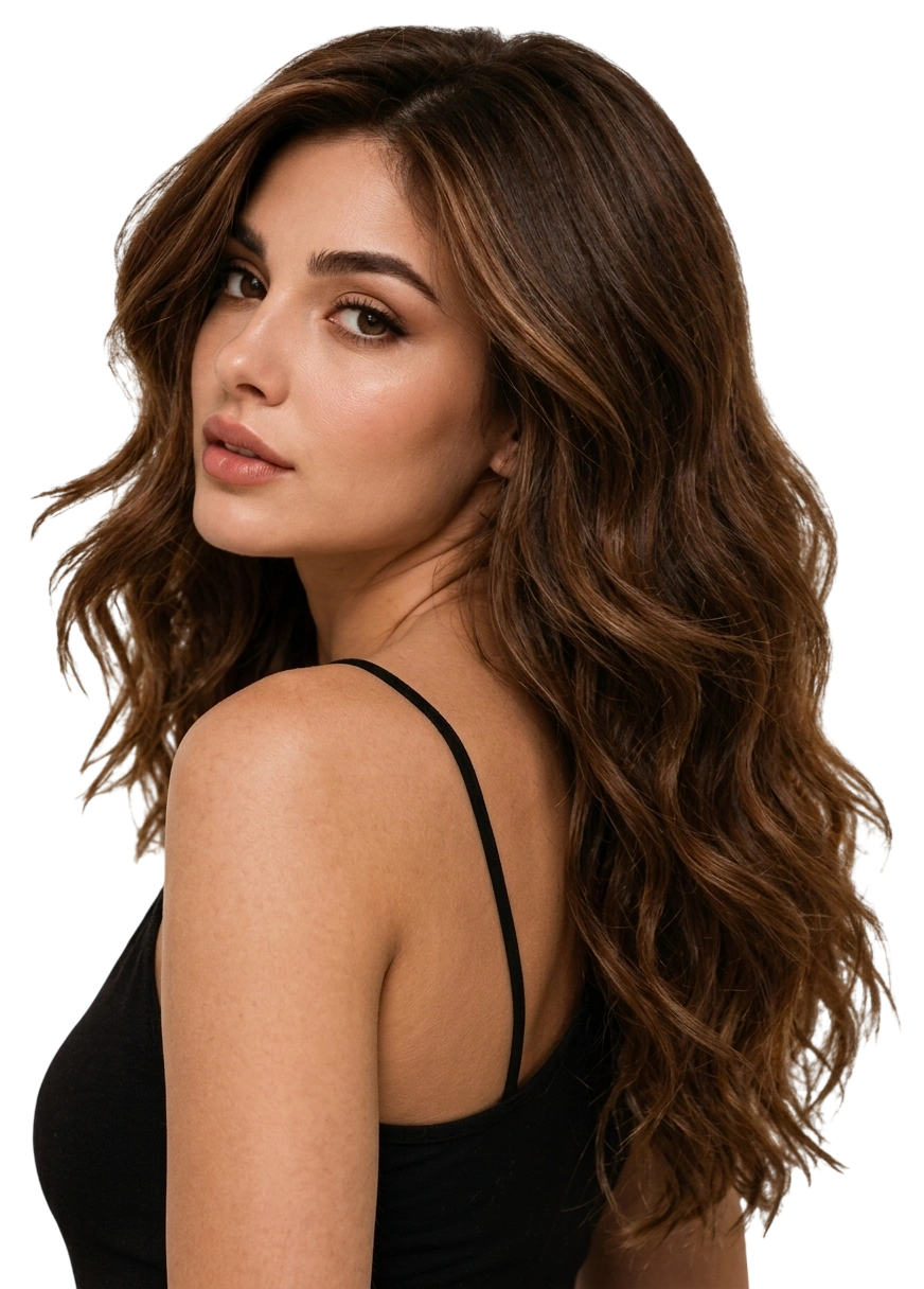 Woman wearing a natural-looking human hair wig